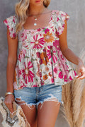 Multicolor Floral Print Flowy Flutter Sleeveless Shirt