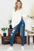 White Plain Raglan Sleeve Casual Pullover Sweater