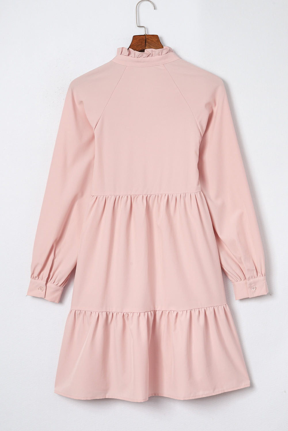 Pink Casual Stand V Neck Short Frill Dress