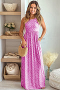 Rose Pink Leopard Pocketed Maxi Tank Dress