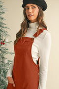 Cinnamon Corduroy Front Pockets Overall Dress