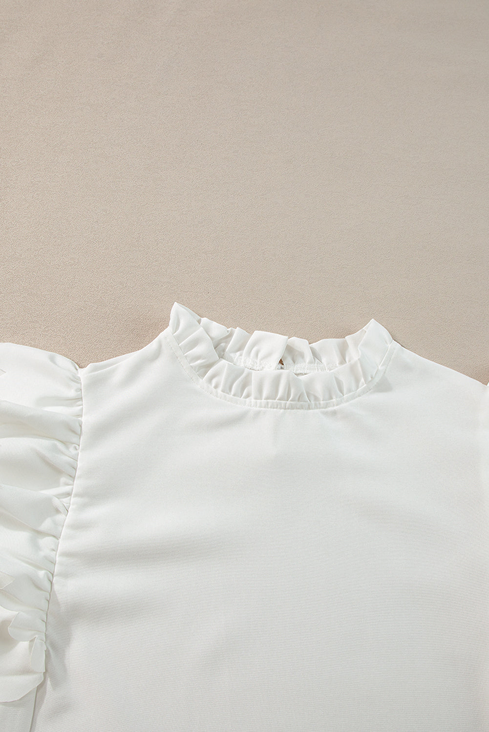 White Solid Color Scalloped Ruffle Sleeve Blouse