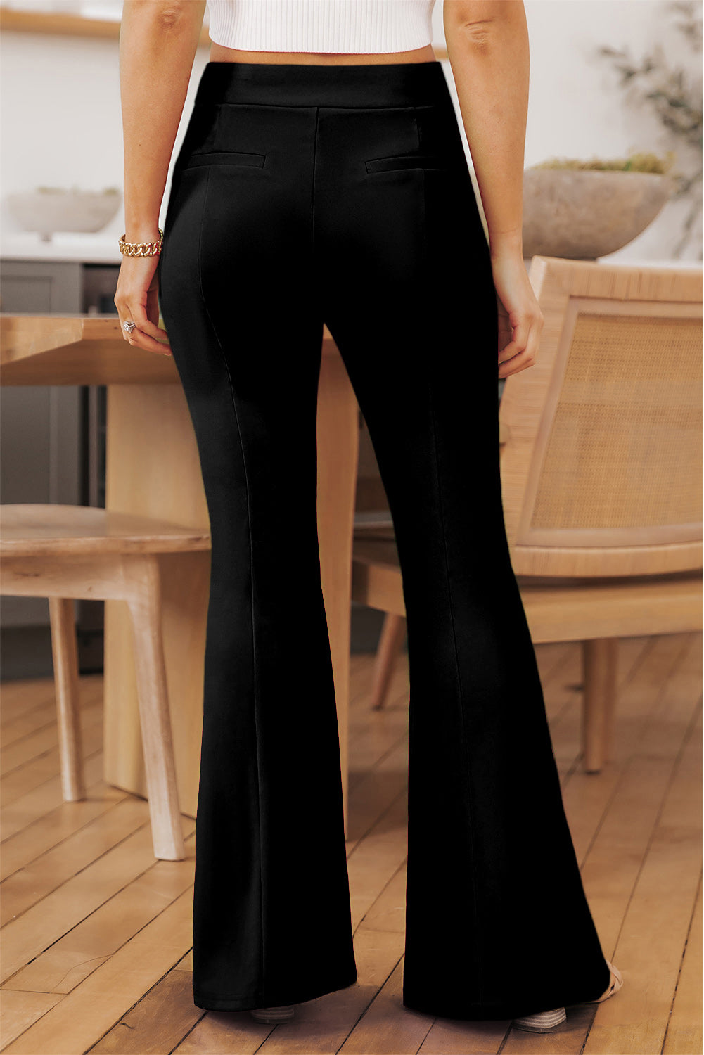 Black Split Hem Casual High Waist Pants