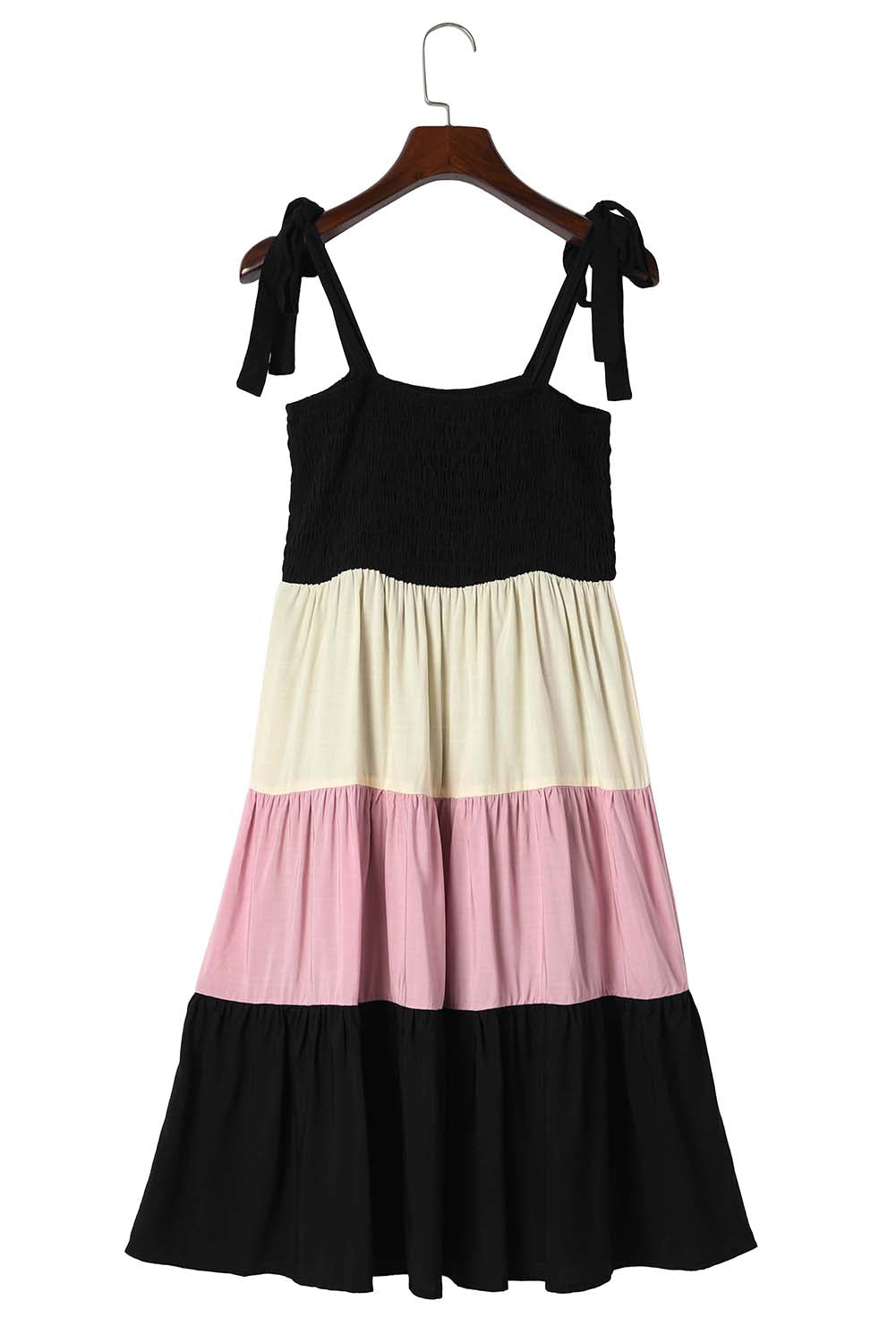 Black Smocked Color Block Sleeveless Short Dress