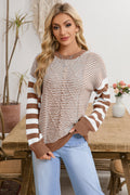 Brown Stripe Twisted Knitted Drop Shoulder Sweater