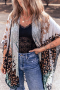 Green Boho Floral Print Irregular Hem Flowy Kimono