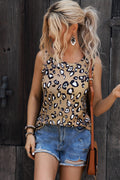 White Cheetah Print Sleeveless Crew Neck Tank Top for Women