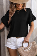 Orchid Solid Color Layered Ruffle Sleeve Textured Blouse