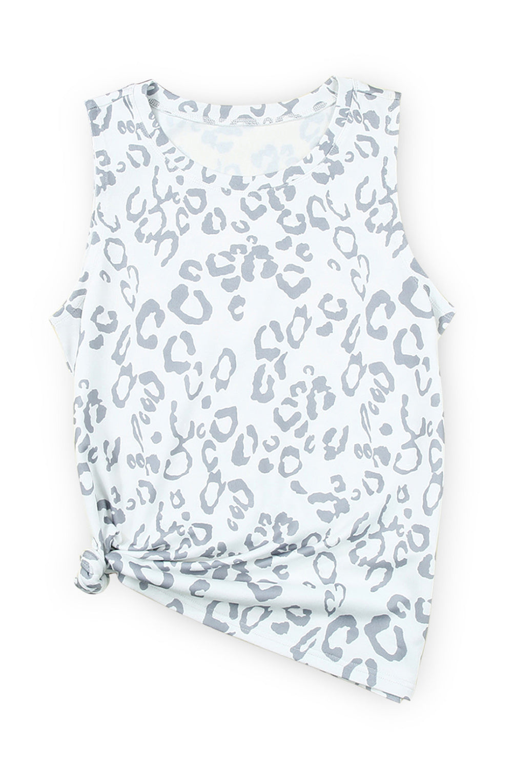 White Cheetah Print Sleeveless Crew Neck Tank Top for Women