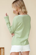 Matcha Green Waffle Textured Long Sleeve Henley Top