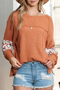 Textured Exposed Seam Pullover Long Sleeve Top