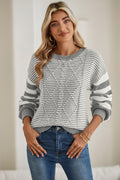 Brown Stripe Twisted Knitted Drop Shoulder Sweater