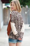 White Leopard Patchwork Notch Neck Thumbhole Long Sleeve Top