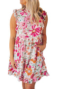 Floral Print Casual Ruffled Sleeveless Tiered Short Dress