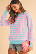 Orange Stripe Round Neck Drop Shoulder Loose Sweater