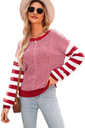 Brown Stripe Twisted Knitted Drop Shoulder Sweater