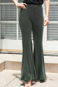 Green Solid High Waist Fit and Flare Pants