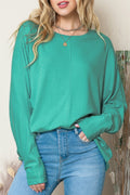 Red Basic Solid Color Seam Long Sleeve Top