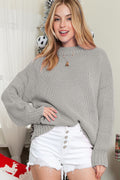 Light Grey Chunky Knit Turtle Neck Drop Shoulder Sweater