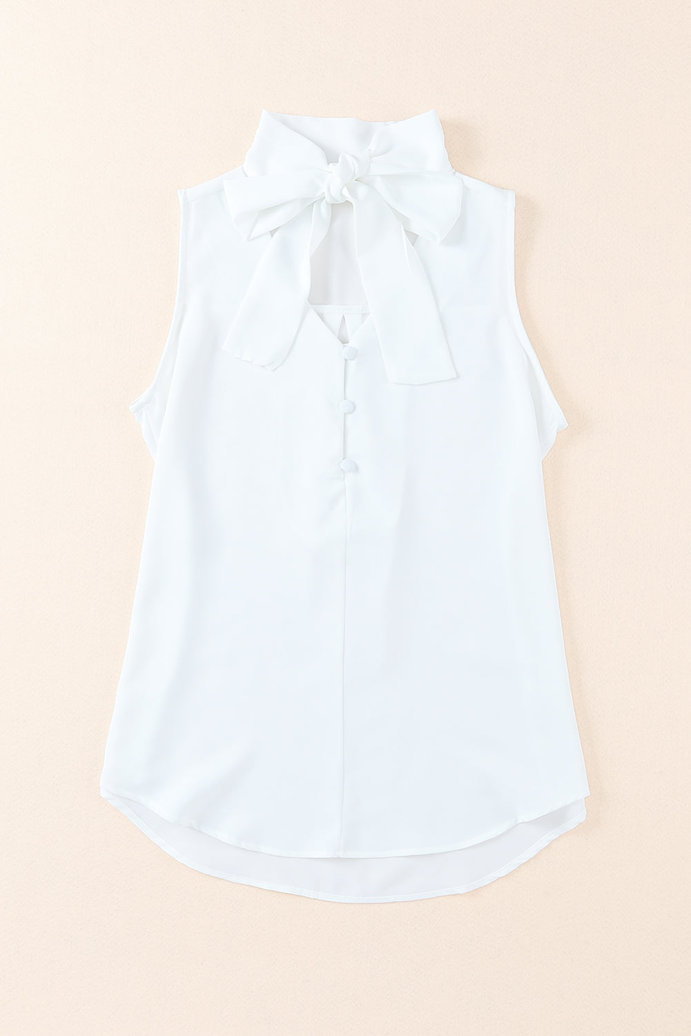 White Bow Tie V Neck Casual Sleeveless Shirt