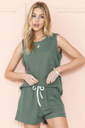 Mist Green Waffle Knit Tank Top & Shorts Set