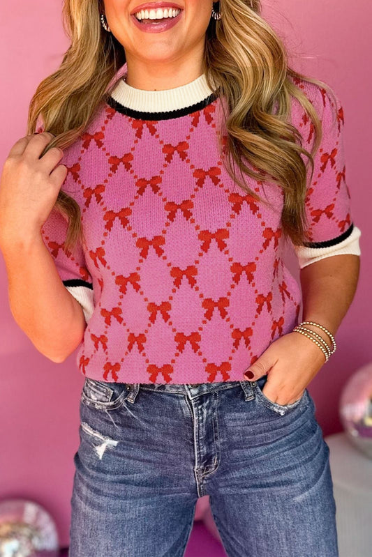 Rose Rhinestone Criss Cross Short Sleeve T Shirt