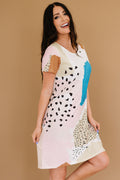 Tie Dye and Spotted Print Color Block Casual T Shirt Summer Dress