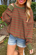 Orange Stripe Round Neck Drop Shoulder Loose Sweater