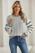 Brown Stripe Twisted Knitted Drop Shoulder Sweater