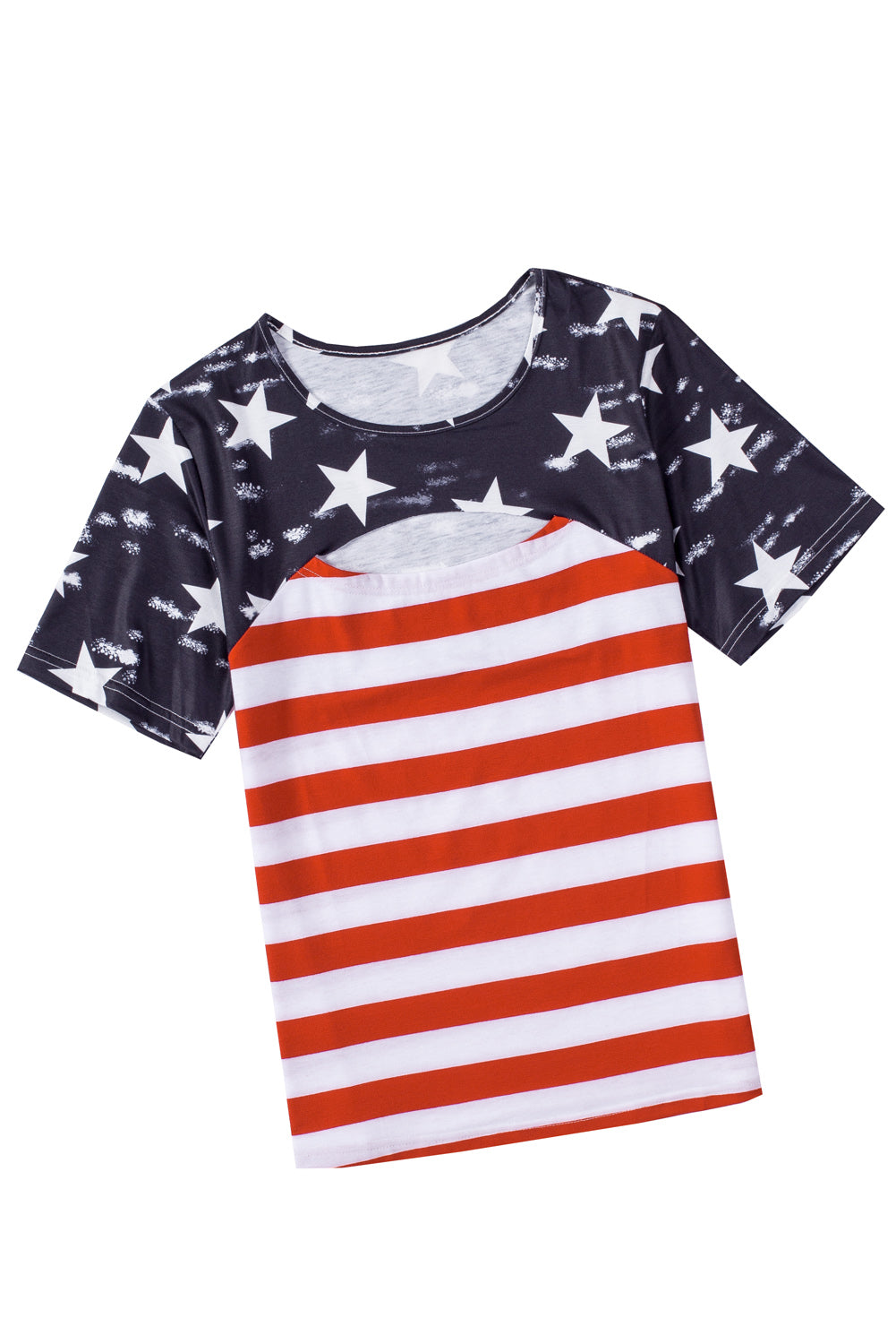 American Flag Cut Out Short Sleeve Crew Neck T Shirt