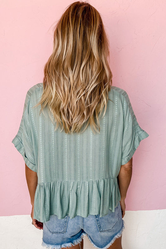 Laurel Green Textured Ruffle Hem Short Sleeve Blouse