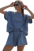 Light Blue Denim Loose Fit Tee and Shorts Set