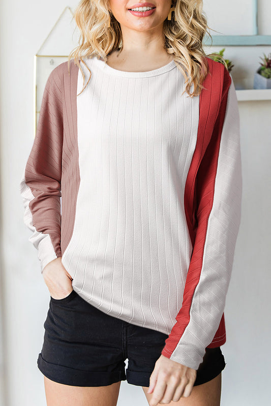 Rose Patchwork Long Sleeve Distress Pullover Sweatshirt