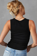 Black Solid Color Ruched Side Ribbed Tank Top