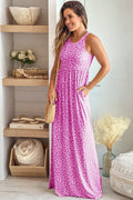 Rose Pink Leopard Pocketed Maxi Tank Dress