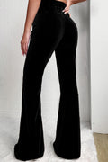 Chestnut Solid Color High Waist Corduroy Flare Pants