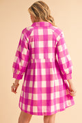 Rose Red Hidden Pocket Plaid Button Down Shirt Dress