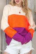 Multicolor Color Block Drop Shoulder Round Neck Knit Sweater