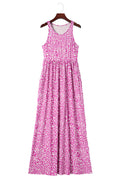 Rose Pink Leopard Pocketed Maxi Tank Dress