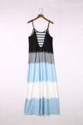 Wholesale Sky Blue Tie Dye Spaghetti Strap Slit Maxi Dress