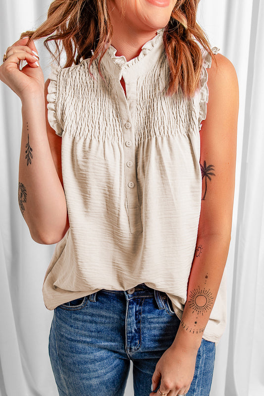 White Stripe Pointelle Knit V Neck Tank Top