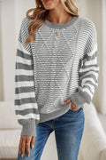 Brown Stripe Twisted Knitted Drop Shoulder Sweater