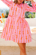 Pink Bowknot Striped Ruffle Mini Shirt Dress