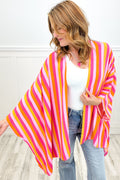 Rose Striped Dolman Sleeve Open Front Kimono