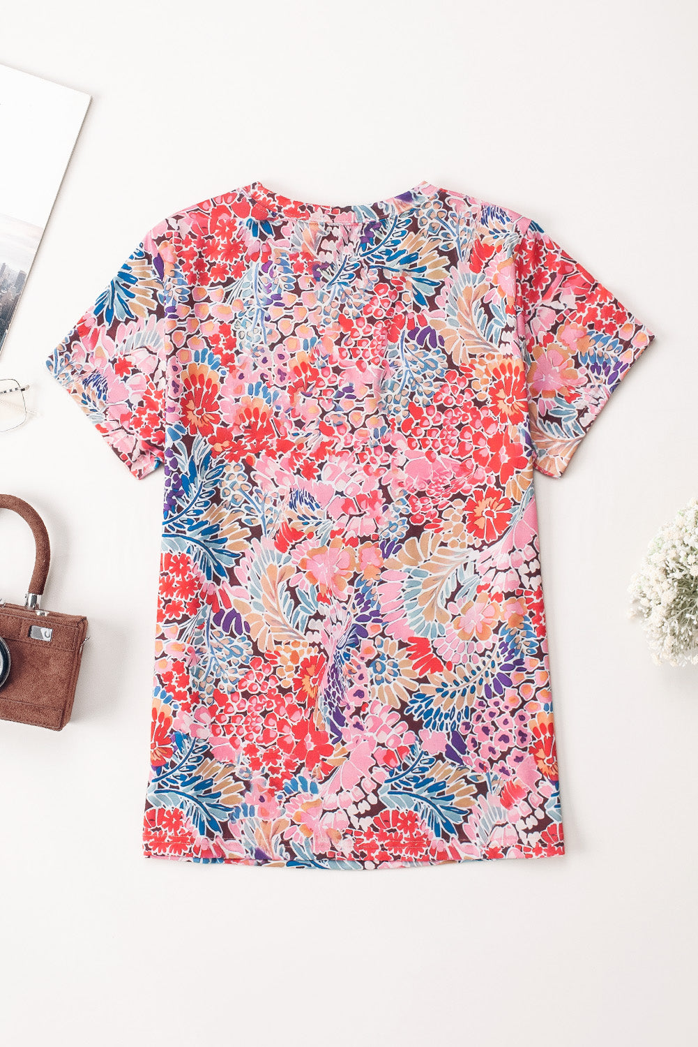 Red Short Sleeve Floral Print T Shirt