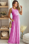 Rose Pink Leopard Pocketed Maxi Tank Dress