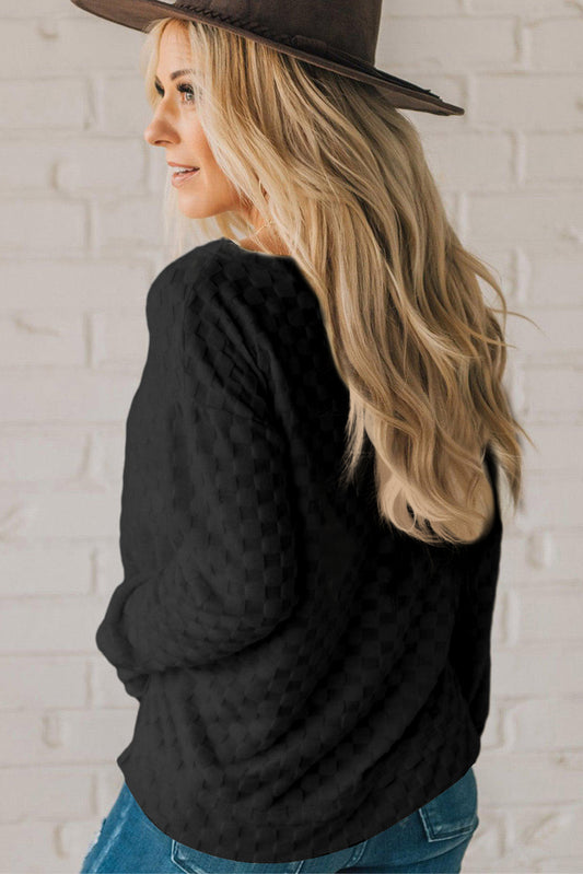 Black Checkered Furry Thumbhole Long Sleeve Top