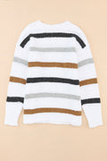 Multicolor Stripes Print Popcorn Drop Shoulder Pullover Sweater