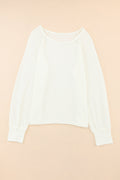 White Plain Raglan Sleeve Casual Pullover Sweater