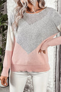 Pink Stripe Patchwork Clashing Colours Long Sleeve Sweater